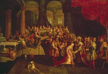König Ahasverus krönt Esther